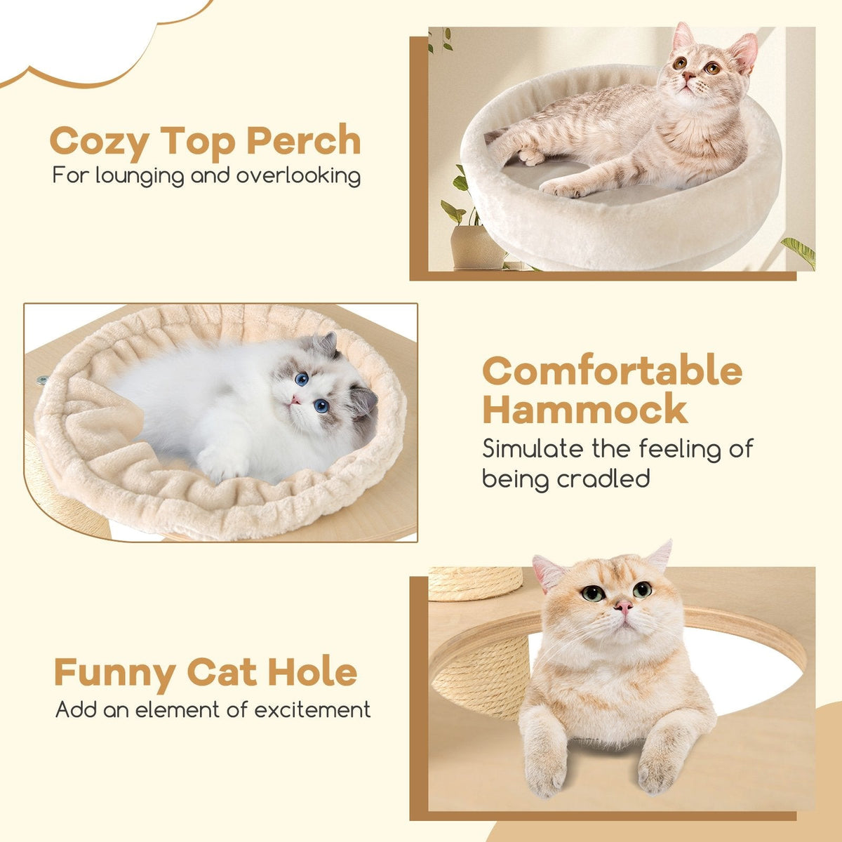 60 Inch Cat Tree with a Two Storey Condo, Bamboo Lining and Seven Sisal Posts