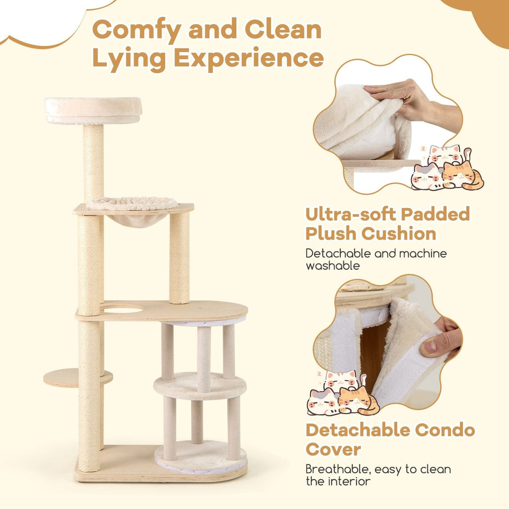 60 Inch Cat Tree with a Two Storey Condo, Bamboo Lining and Seven Sisal Posts