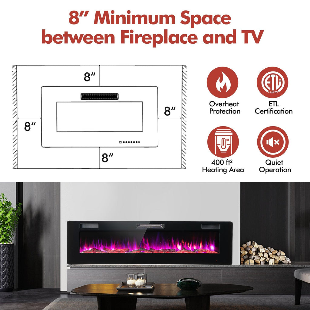 60 Inches Ultra-thin Electric Fireplace with Remote Control and Timer Function