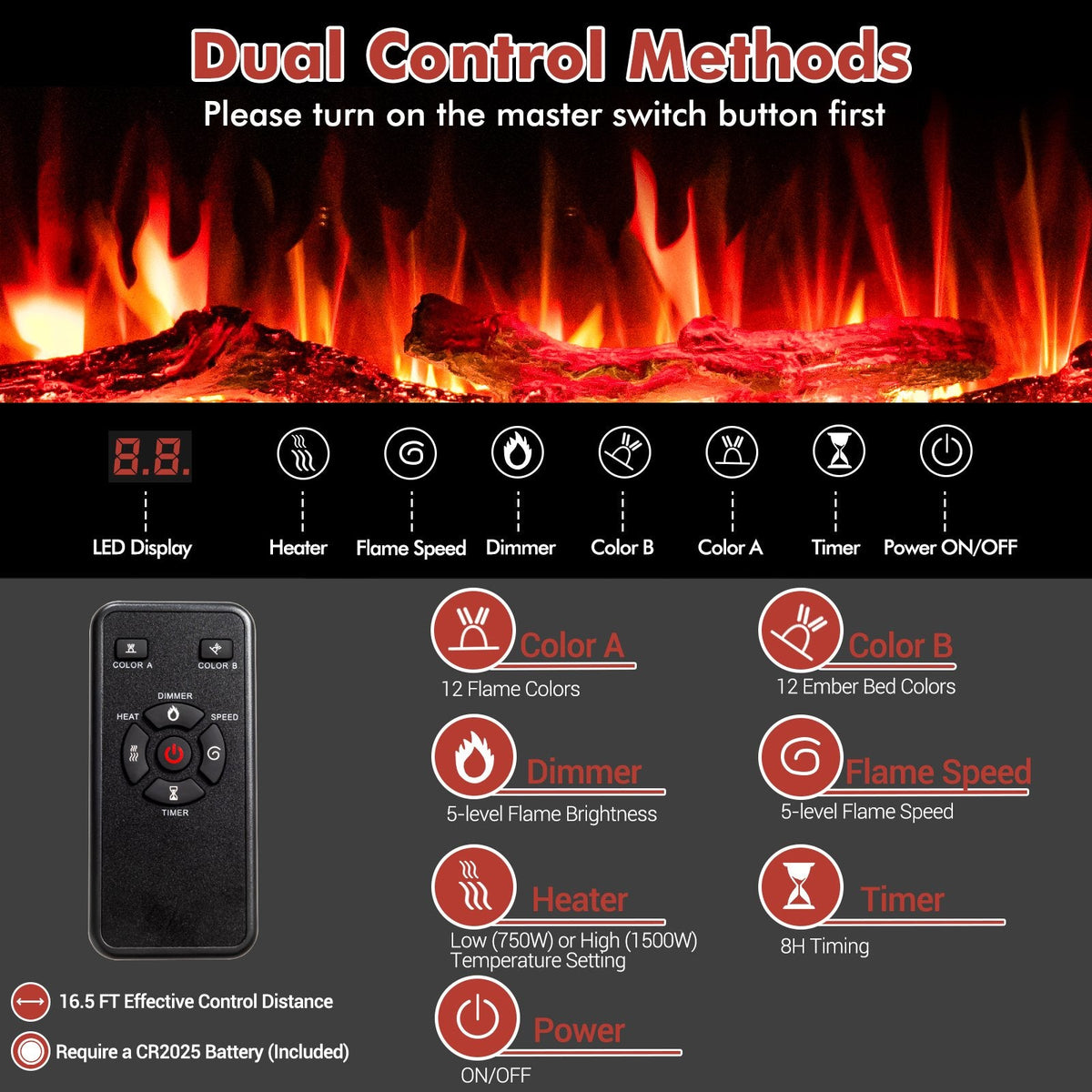 60 Inches Ultra-thin Electric Fireplace with Remote Control and Timer Function