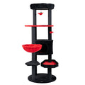 60 Inch Black and Red Cat Tower with Coffin Bed, Spider Toys and Hammock