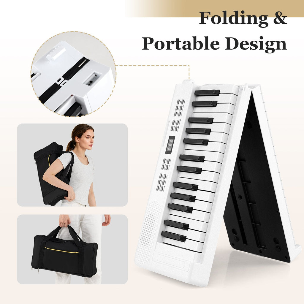 61-Key Foldable Piano Keyboard Full-size Electronic Keyboard with MIDI and Split Function-White