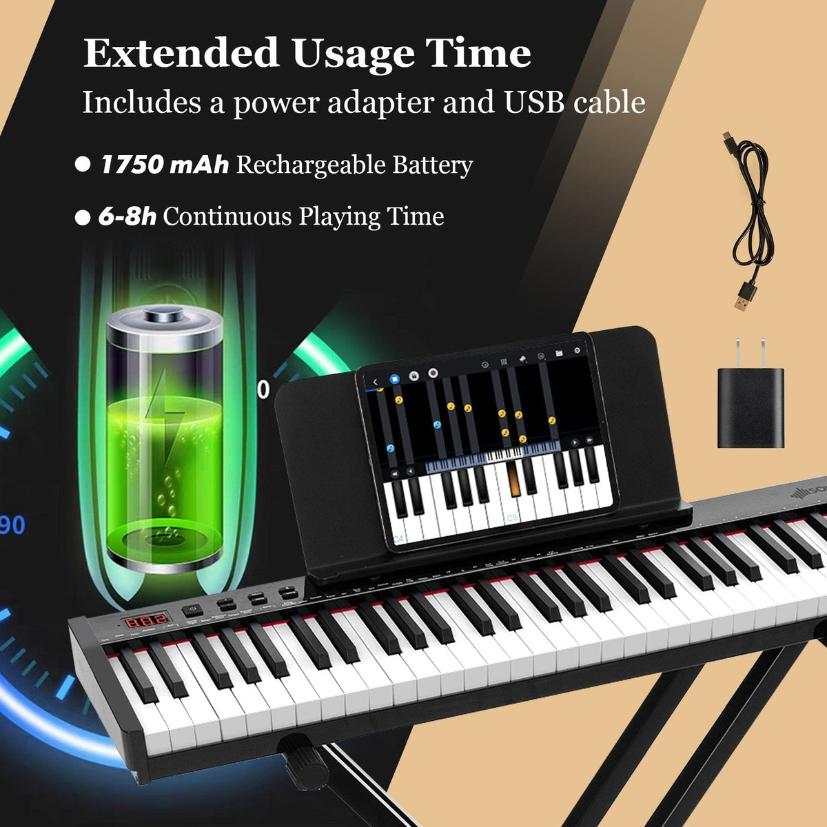 61-Key Portable Electronic Keyboard Piano Complete Digital Piano Set with Stand and Stool