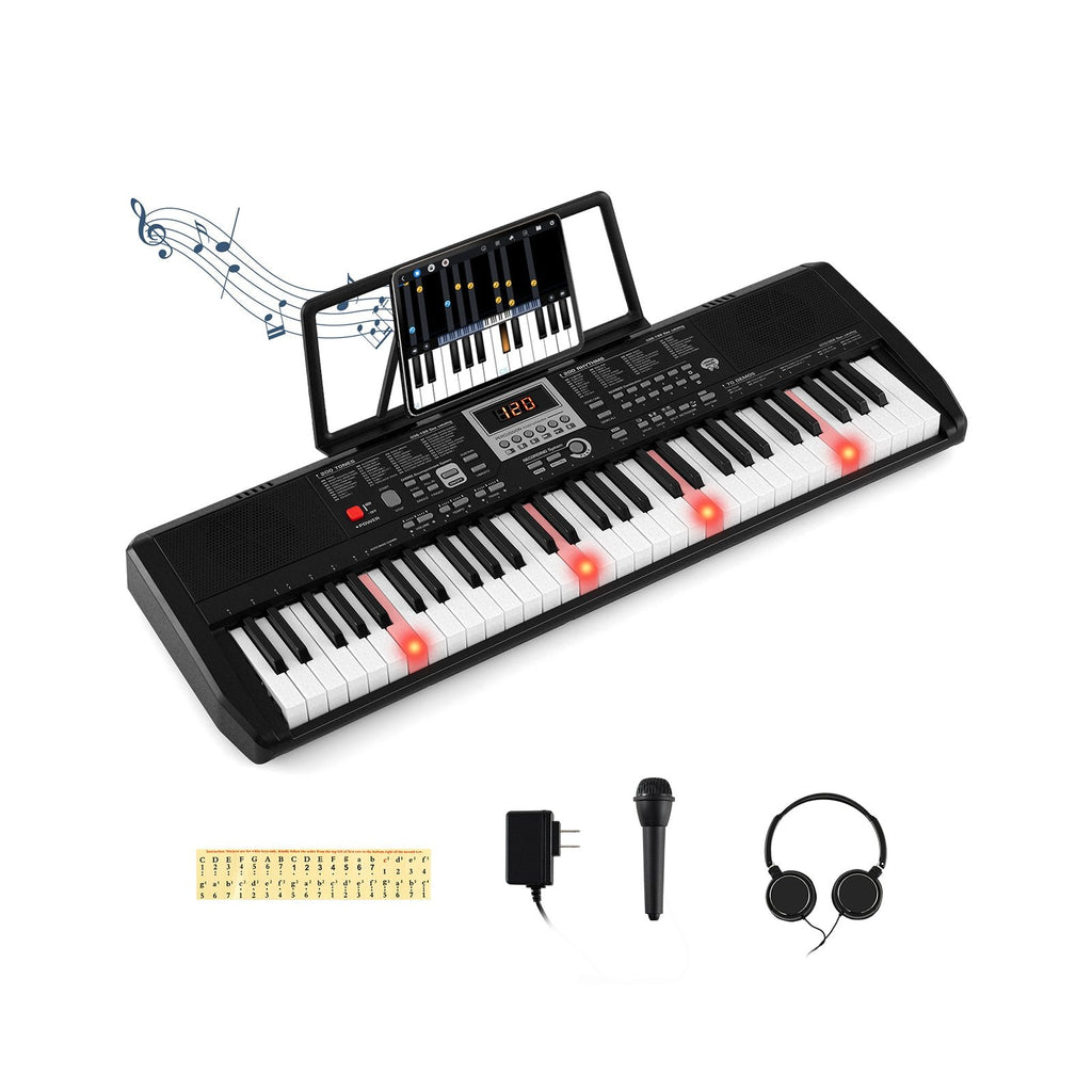 61 Keys Portable Keyboard for Beginners Electric Piano Keyboard Kit with 200 Rhythms and 200 Tones-Black