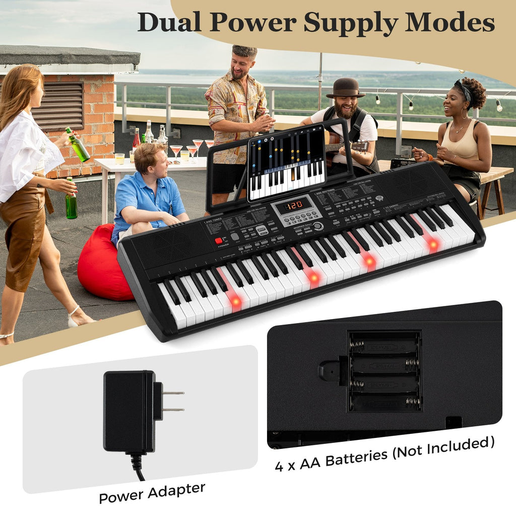 61 Keys Portable Keyboard for Beginners Electric Piano Keyboard Kit with 200 Rhythms and 200 Tones-Black