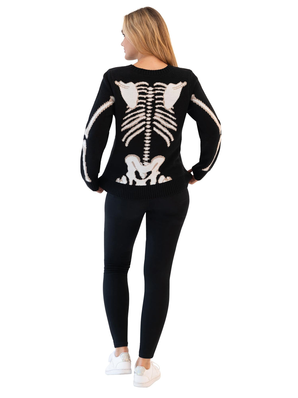 Blizzard Bay Women's Halloween Crew Neck, Long Sleeve, Sweater, Black Skeleton, Small