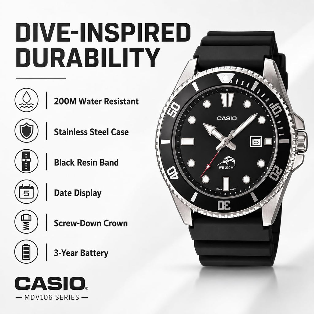 Casio Men’s MDV106-1AV 200M Duro Analog Watch, Black 🍁 All In One Marketplace Canada