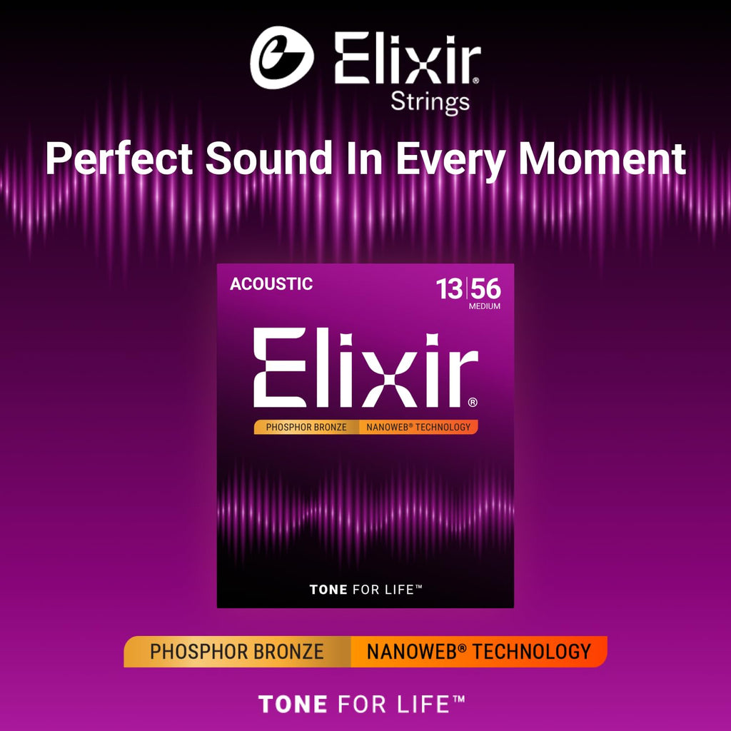 Elixir 16102 Phosphor Bronze Nanoweb Coating Acoustic Guitar Strings - Medium 13-56 🍁 All In One Marketplace Canada