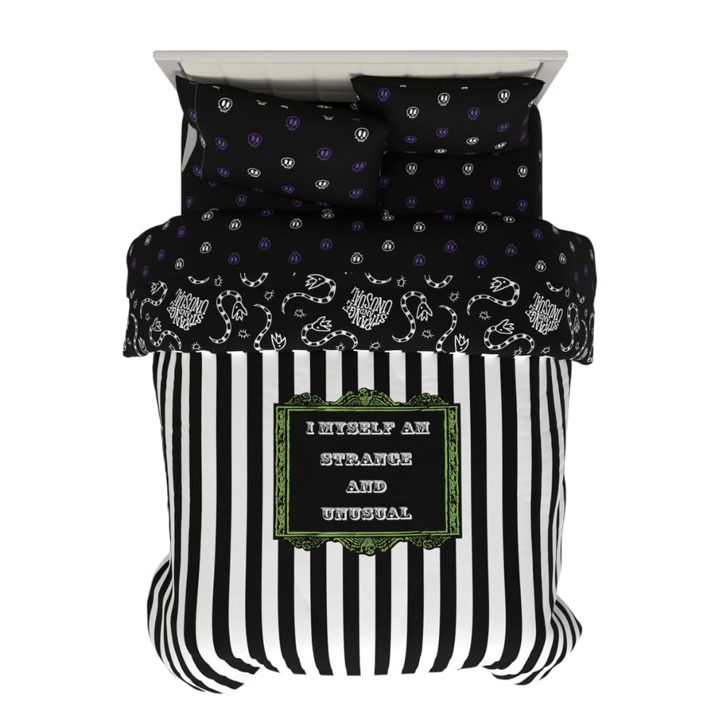 Franco Collectibles Beetlejuice Halloween Striped Bedding 5 Piece Super Soft Reversible Comforter and Sheet Set, Queen, (Officially Licensed Product)