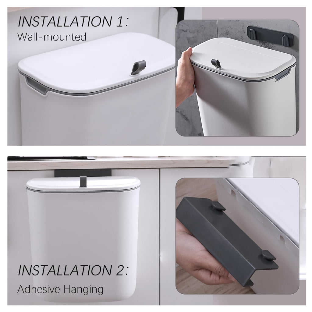 ELPHECO Compost Bin, 2.5 Gallon Hanging Trash Can with Lid, Kitchen Cabinet Door Under Sink Plastic Garbage Can Wall Mounted Slide Open, White 🍁 All In One Marketplace Canada
