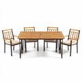 5 Piece Patio Dining Set, 63 by 37.5 Inch Acacia Topped Table with 2 Inch Umbrella Hole and 4 Cushioned Armchairs