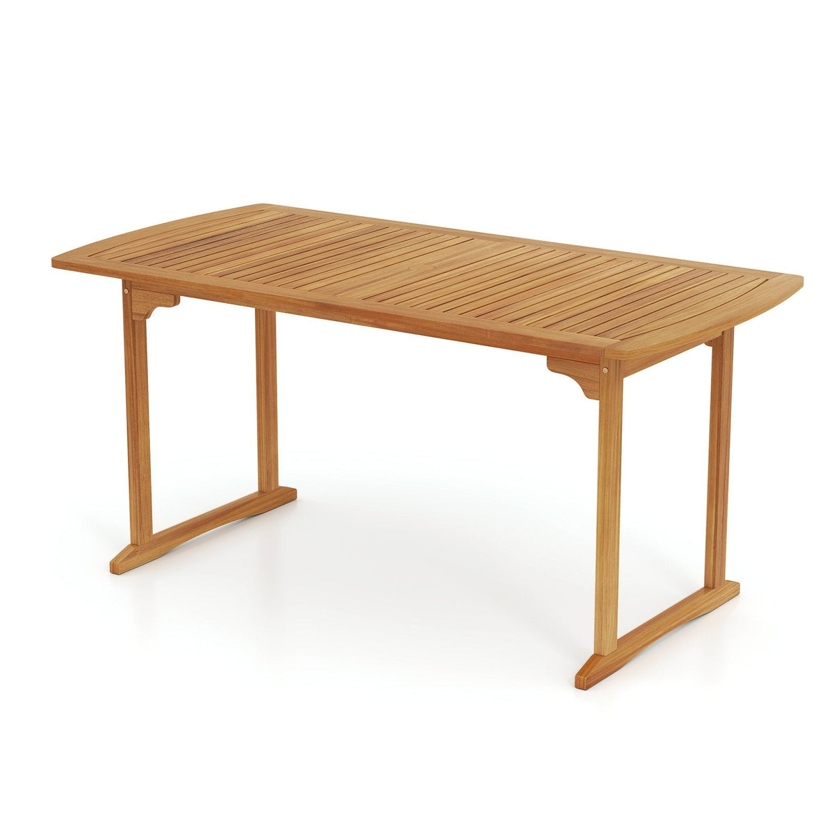 63 inch Outdoor Dining Table with Umbrella Hole and Slatted Tabletop