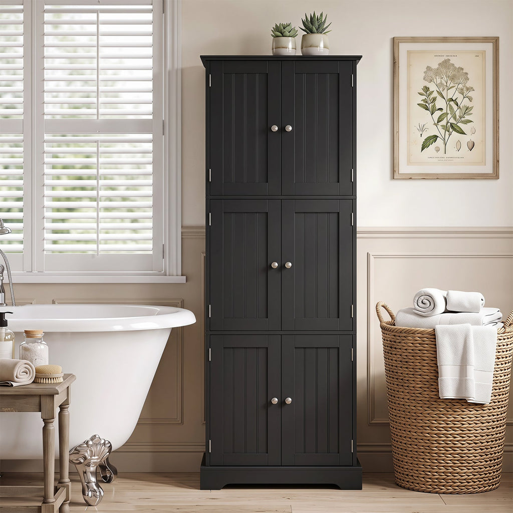 63 Inch Tall Bathroom Storage Cabinet with 6 Doors and Adjustable Shelves-Black