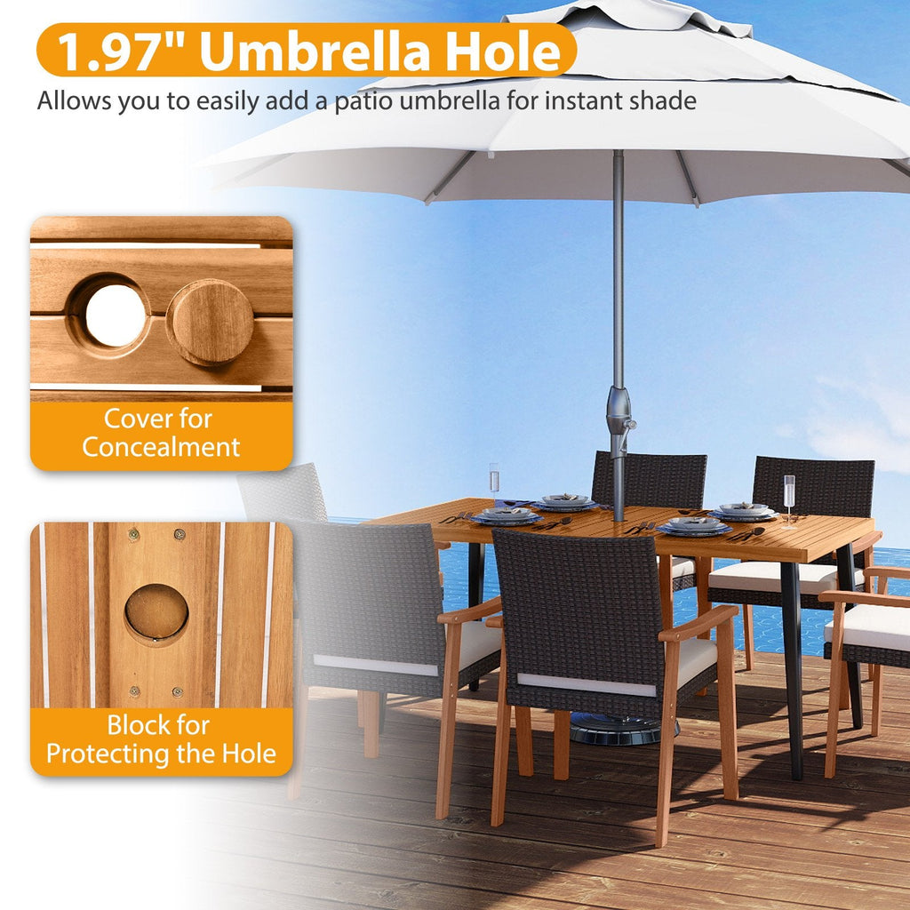 63 Inches Outdoor Indoor Dining Table with 1.97 Inches Umbrella Hole and Metal Legs