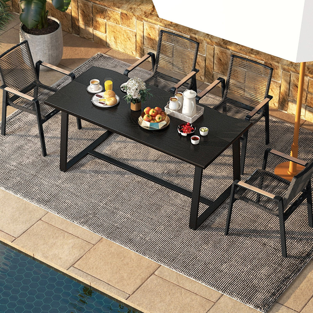63 inches Large Dining Table with Wavy Edge and Heavy-duty Metal Frame-Black