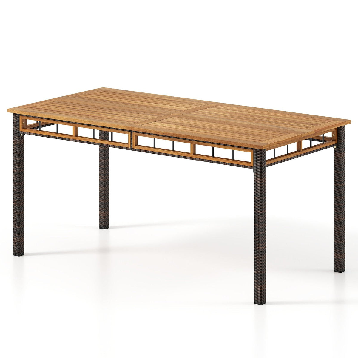 63 inches Outdoor Dining Table with Acacia Wood Slatted Tabletop
