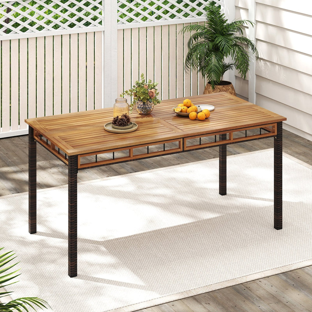 63 inches Outdoor Dining Table with Acacia Wood Slatted Tabletop