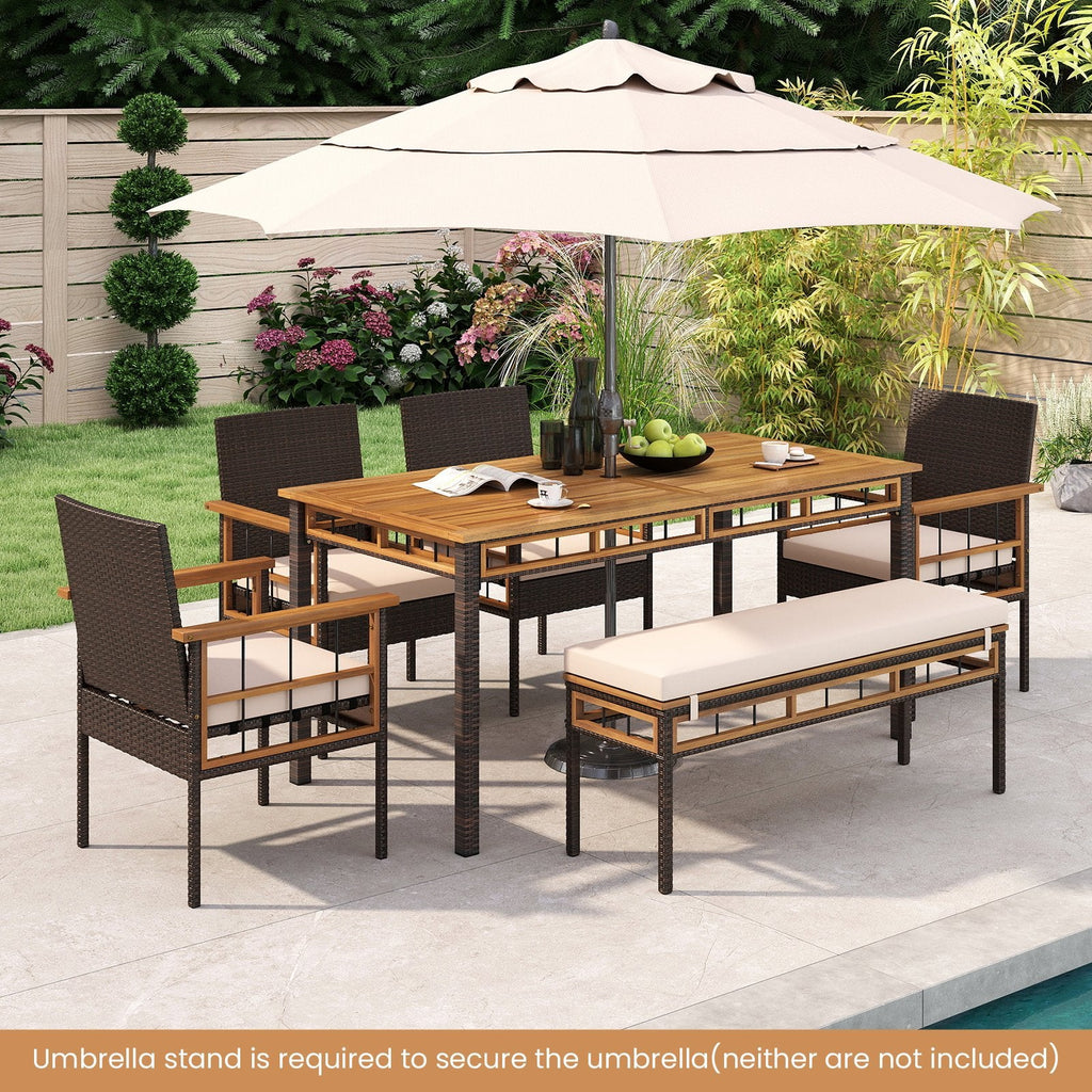 63 inches Outdoor Dining Table with Acacia Wood Slatted Tabletop