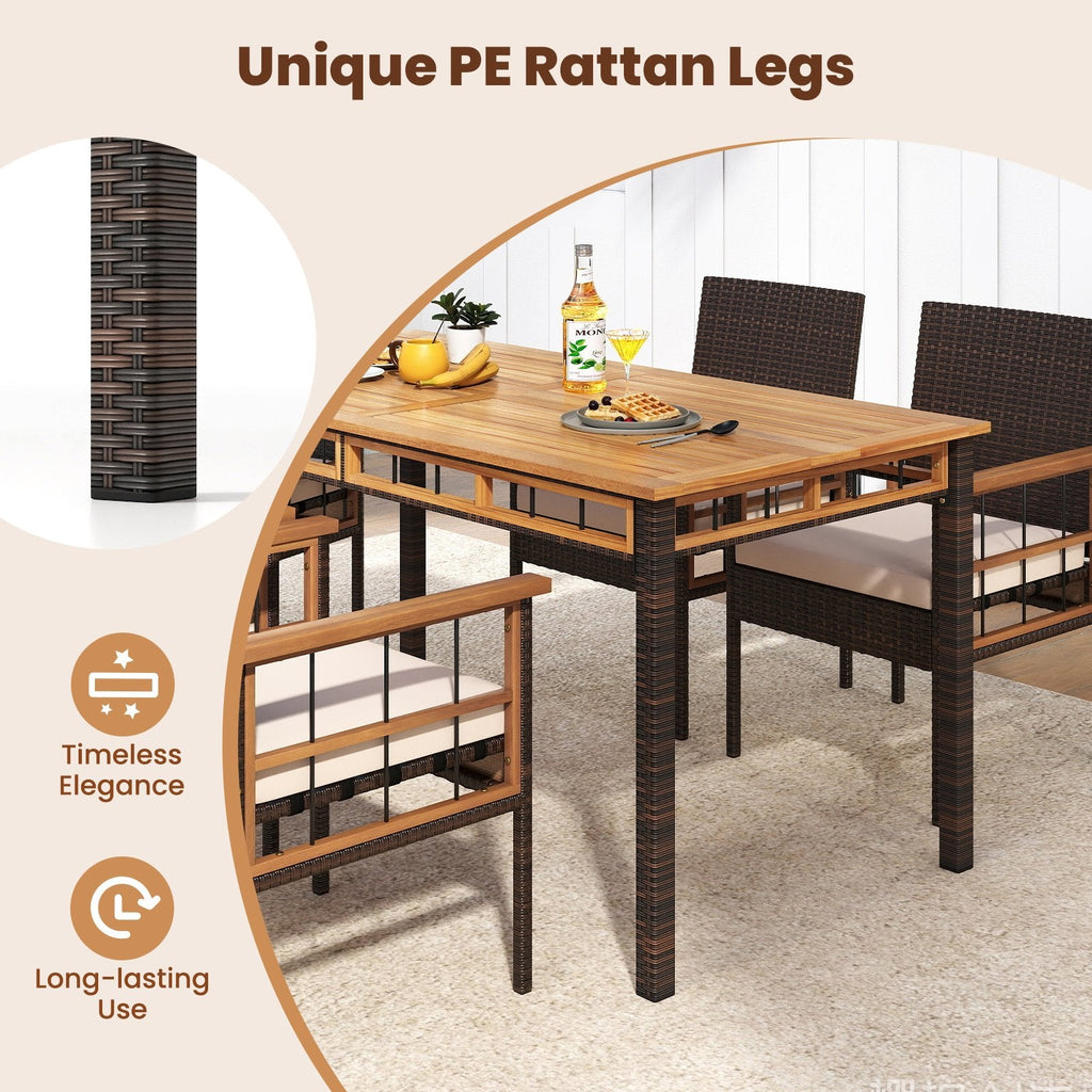63 inches Outdoor Dining Table with Acacia Wood Slatted Tabletop