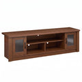 63” Wooden Farmhouse TV Stand for 70 inches TVs with 2 Fluted Doors and 3 Open Compartments-Brown