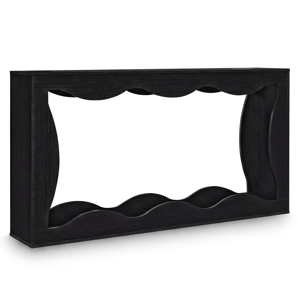 63 Inch Console Table 2-Tier Narrow Entryway Table with Wavy Edge Storage Shelf-Black