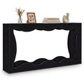 63 Inch Console Table 2-Tier Narrow Entryway Table with Wavy Edge Storage Shelf-Black