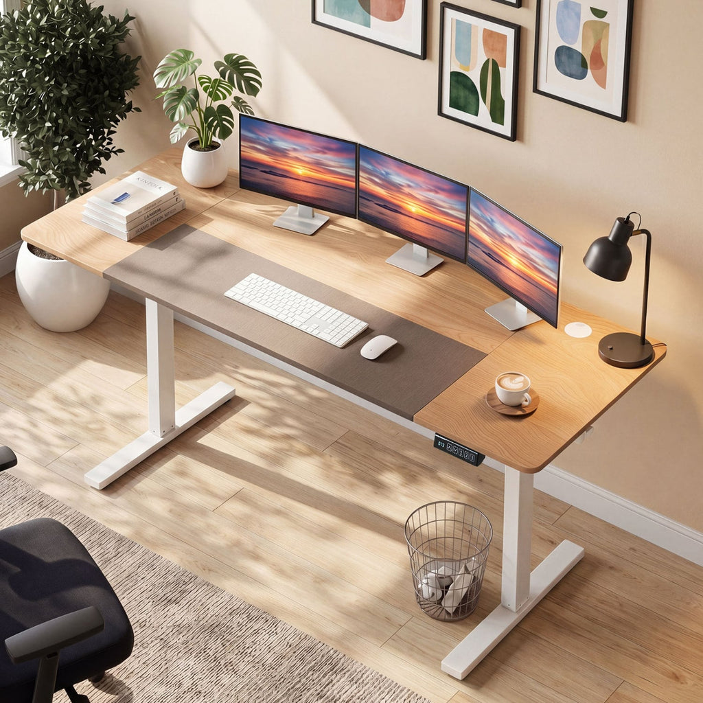 63 x 24 Inch Height Adjustable Sit Stand Computer Desk with 3 Memory Presets-Natural