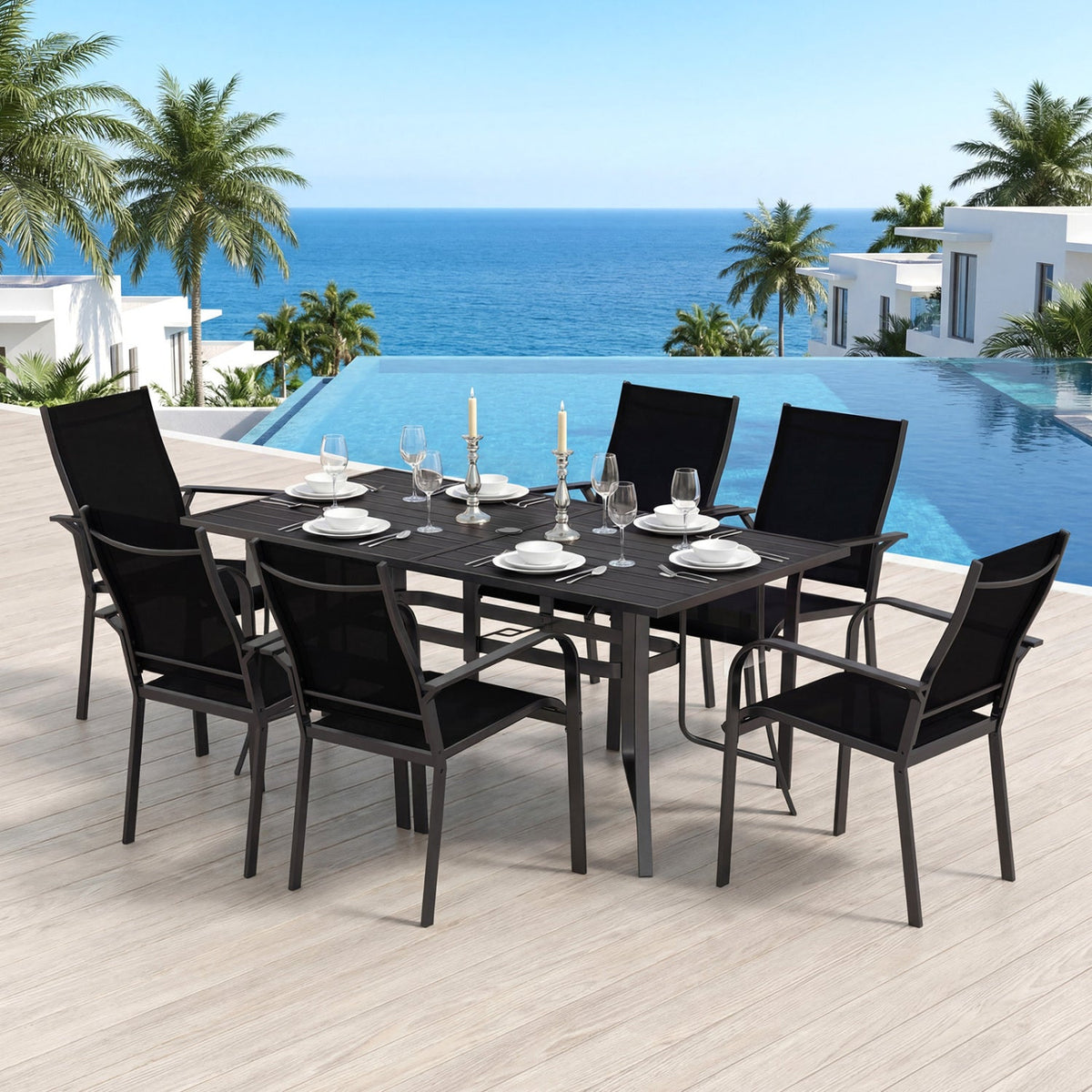 63 inches x 33 inches Rectangle Metal Patio Dining Table for 6-Black