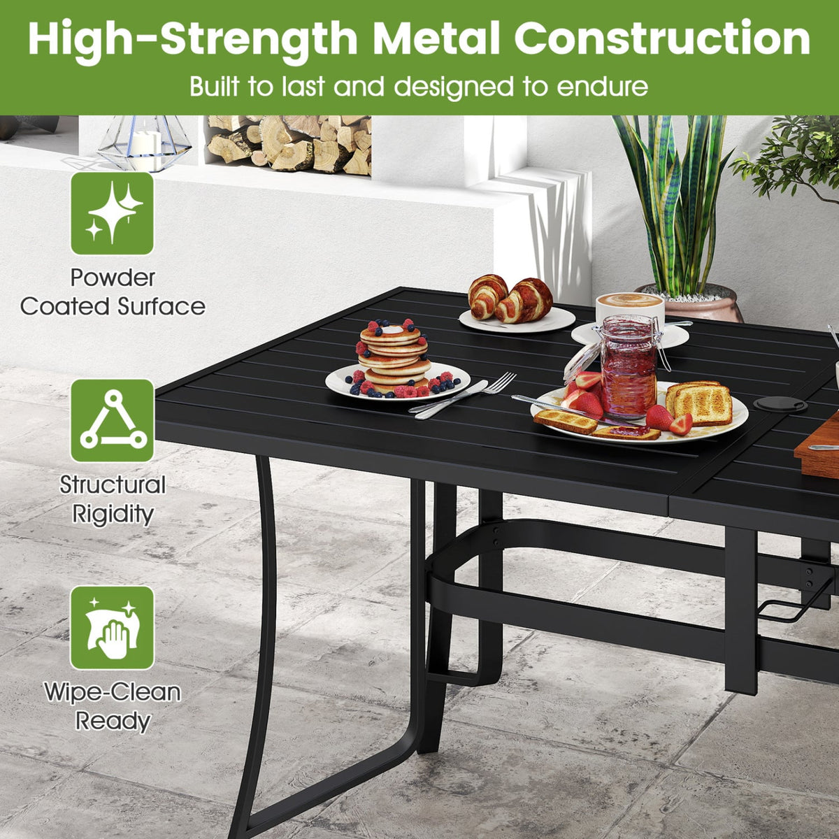 63 inches x 33 inches Rectangle Metal Patio Dining Table for 6-Black
