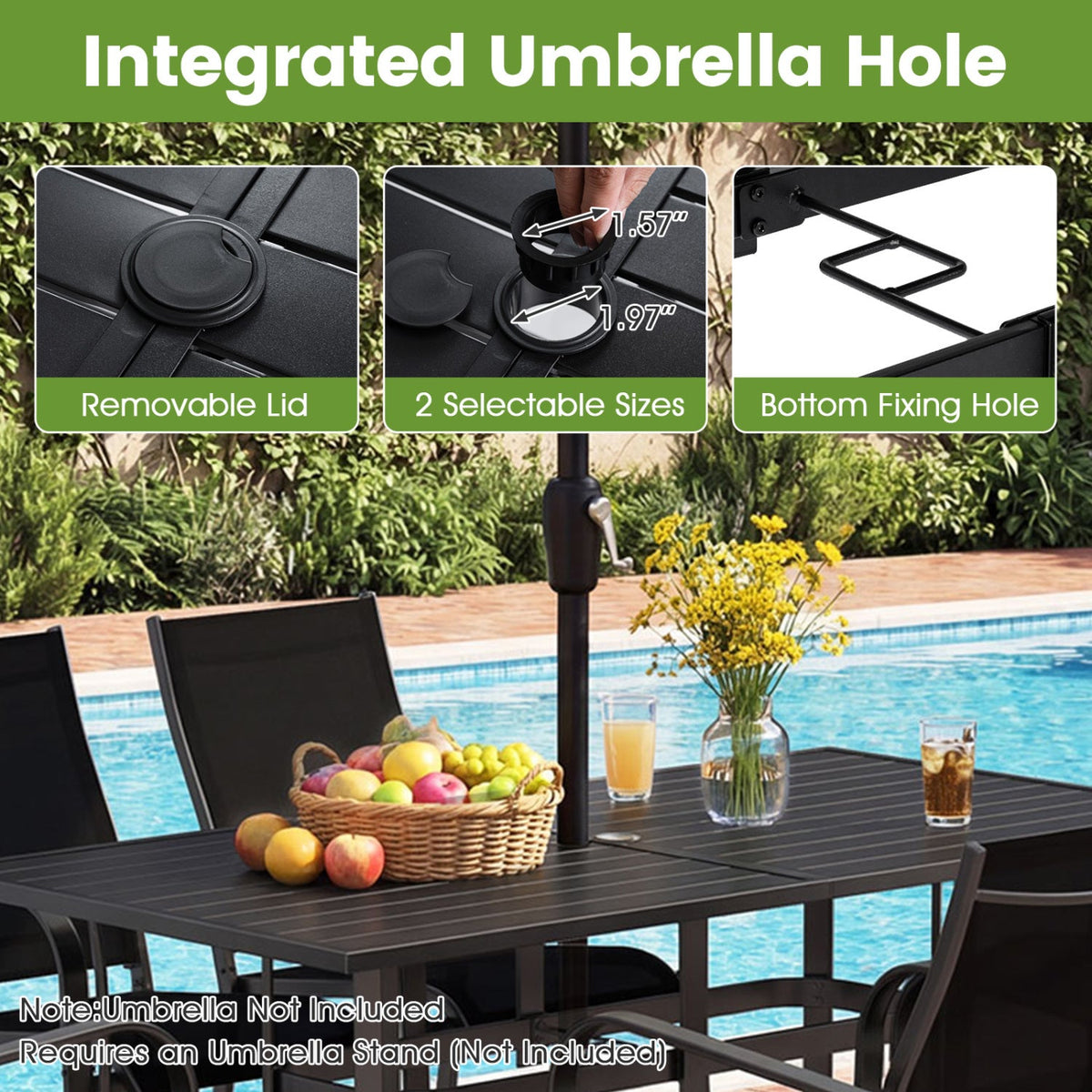 63 inches x 33 inches Rectangle Metal Patio Dining Table for 6-Black