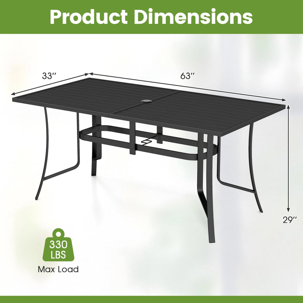 63 inches x 33 inches Rectangle Metal Patio Dining Table for 6-Black