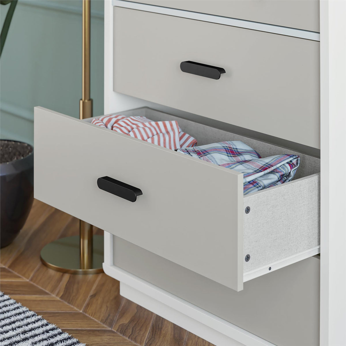 White and Gray 5-Drawer Tall Dresser (United States Delivery Only)