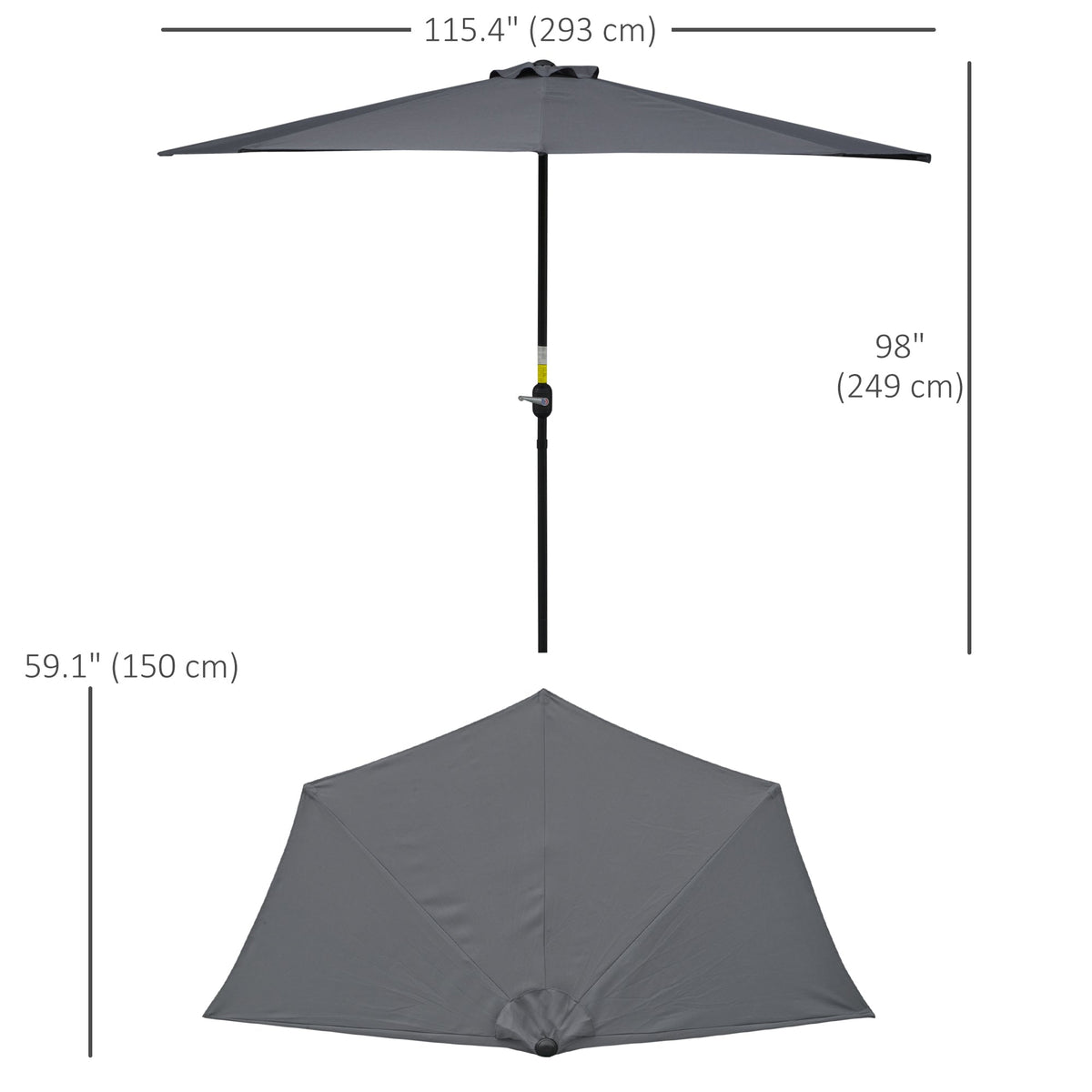 9.8ft Half Umbrella Semi Round Patio Parasol with Crank Handle, Top Vent for Garden, Balcony- NO BASE INCLUDED, Green