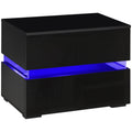 Modern Nightstand, Bedside Table with 2 Drawers, RGB LED Lights for Bedroom, Black