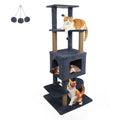 64 Inch Dark Grey Cat Tree with Two Condos, Jute Posts and a Wall Anchor
