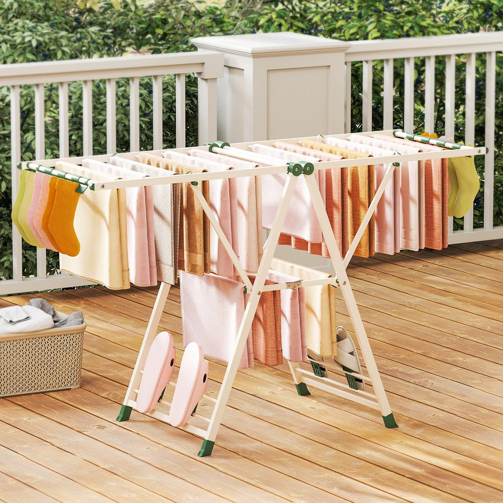 64 Inches Clothes Drying Rack with Height Adjustable Wings-Beige