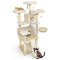65 Inch Cat Tree with Three Upholstered Perches, Two Condos and a Ladder