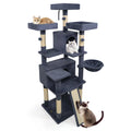 65 Inch Dark Grey Cat Tree with Three Perches, Two Condos and a Scratch Ladder