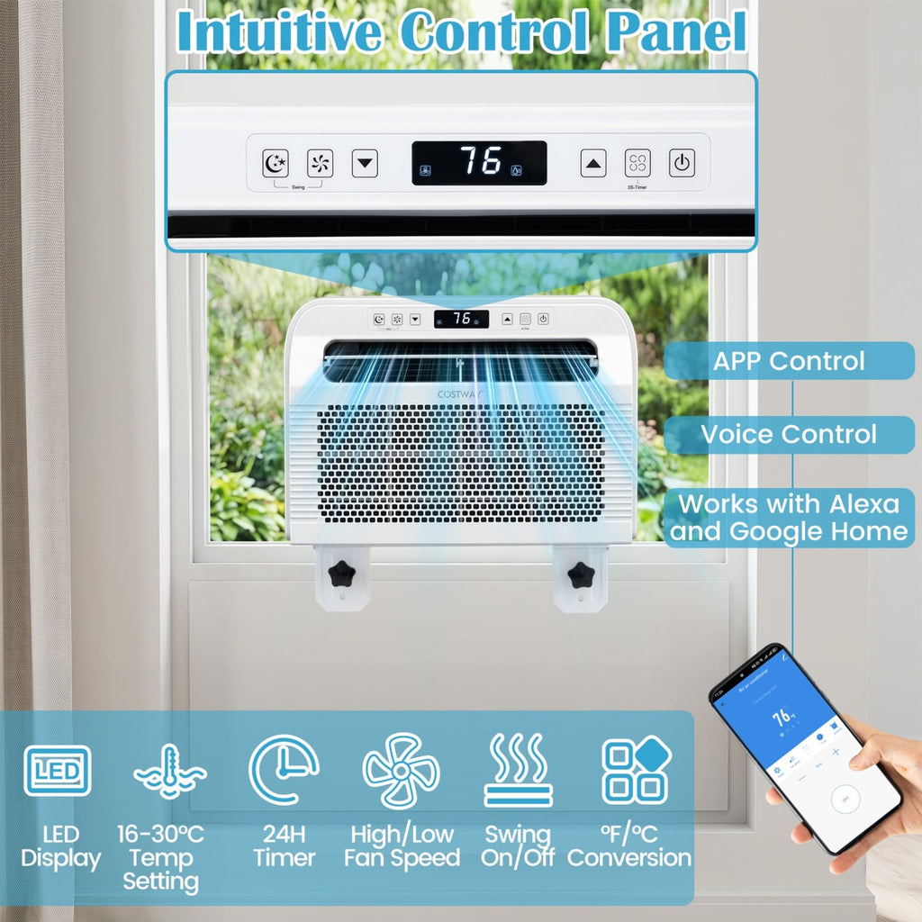 6500 BTU Window AC Unit with WiFi APP Voice Control 24H Timer and Quiet Operation-White