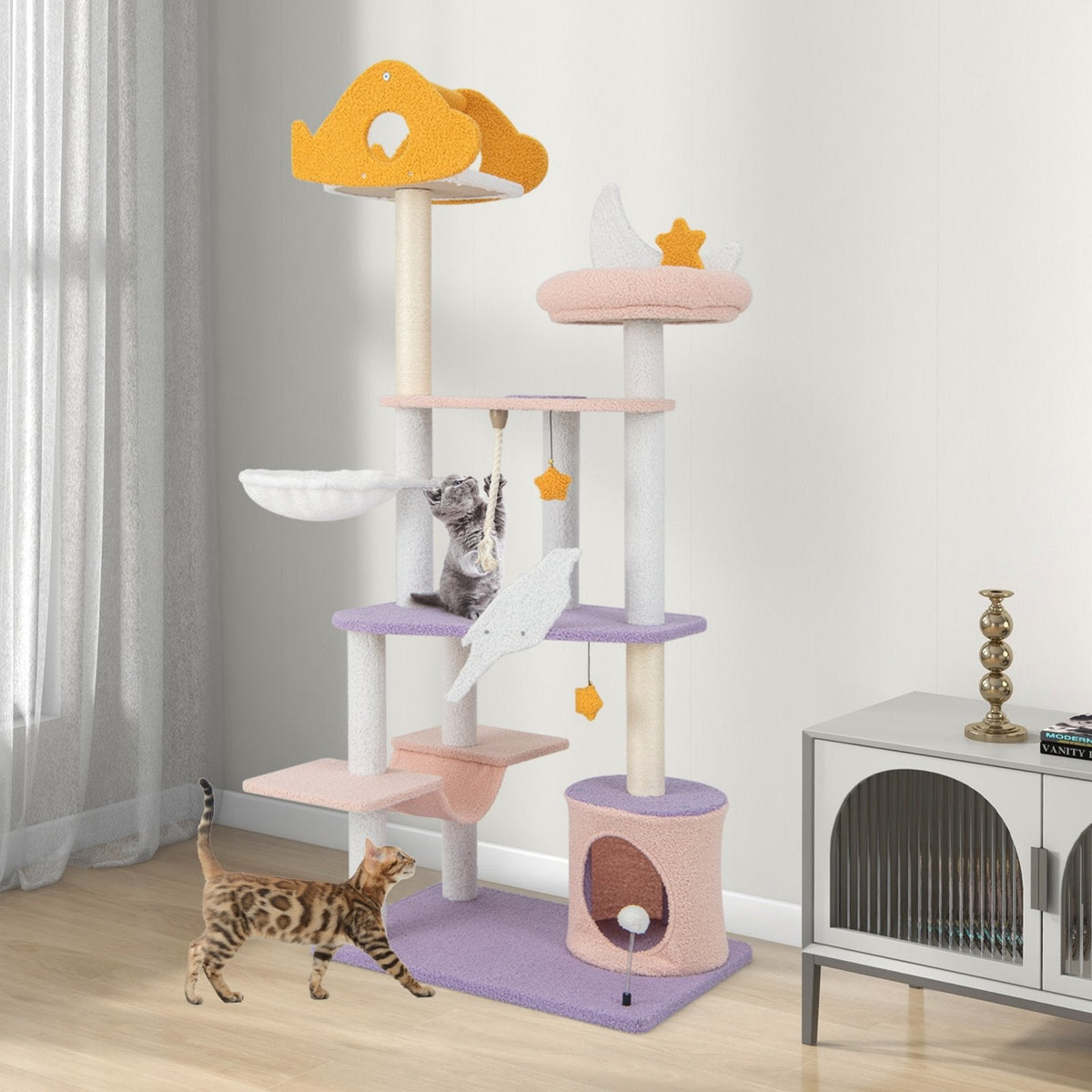 66 Inch Cat Tree with a Plane Perch, Cloud Platforms, Hammock and Condo