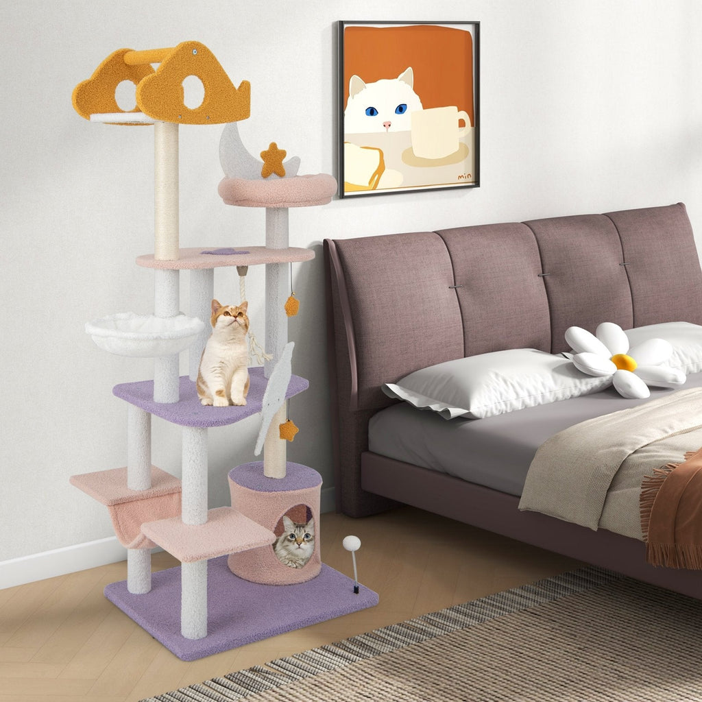 66 Inch Cat Tree with a Plane Perch, Cloud Platforms, Hammock and Condo