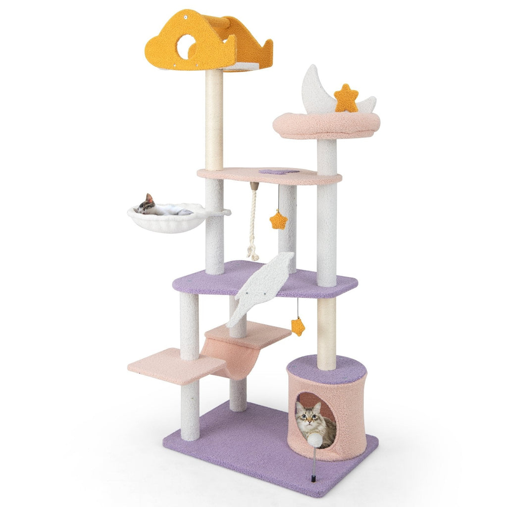 66 Inch Cat Tree with a Plane Perch, Cloud Platforms, Hammock and Condo
