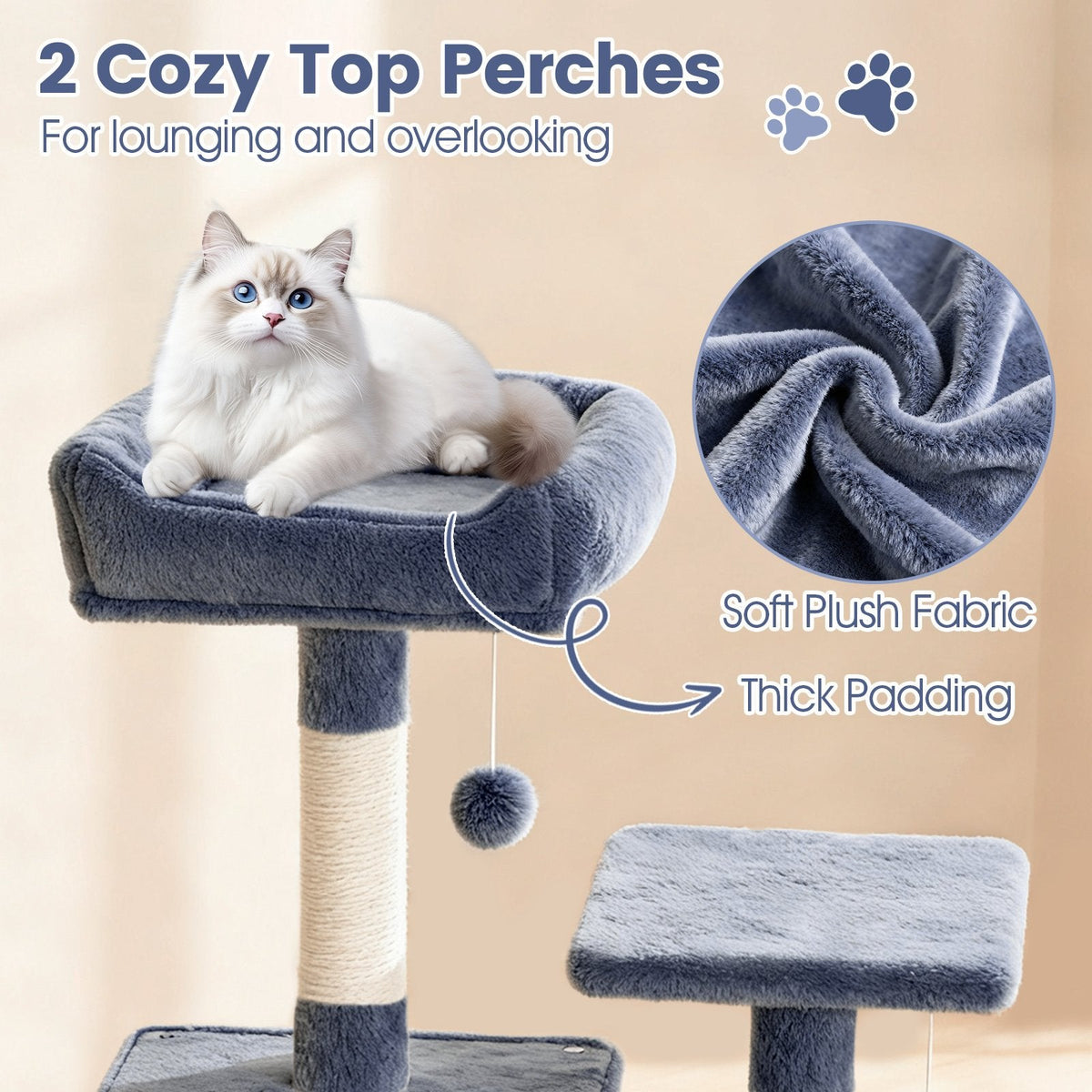 66 Inch Dark Grey Cat Tree with Two Perches, Two Condos and a Hammock