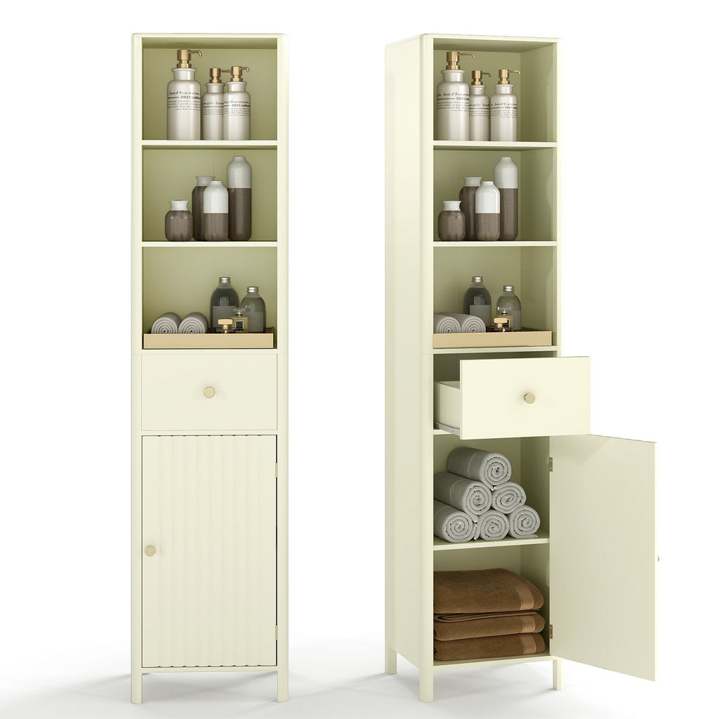 67 Inch Tall Bathroom Cabinet, Narrow Floor Cabinet with Fluted Door-Beige