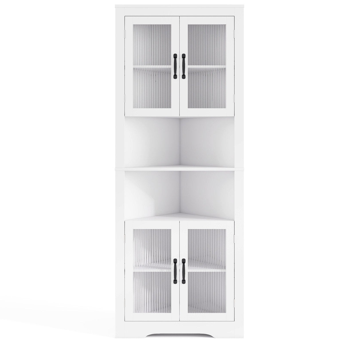 67 Inch Tall Corner Cabinet Triangular Buffet Cabinet with Tempered Glass Doors-White
