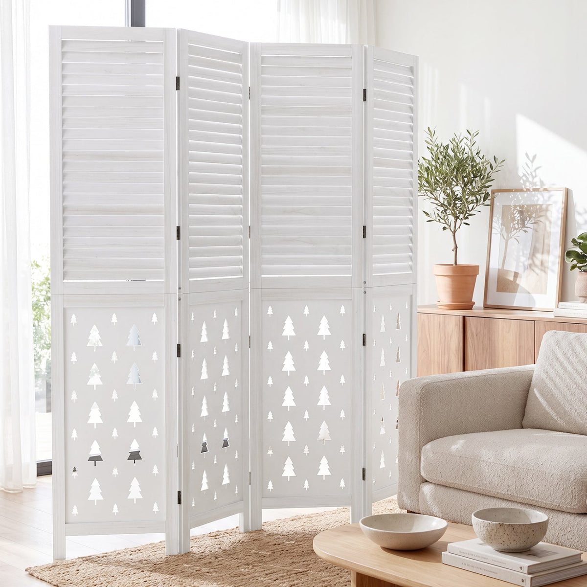 67 inches Tall Wood Room Divider Indoor Wooden Partition for Room Separation-4 Panels
