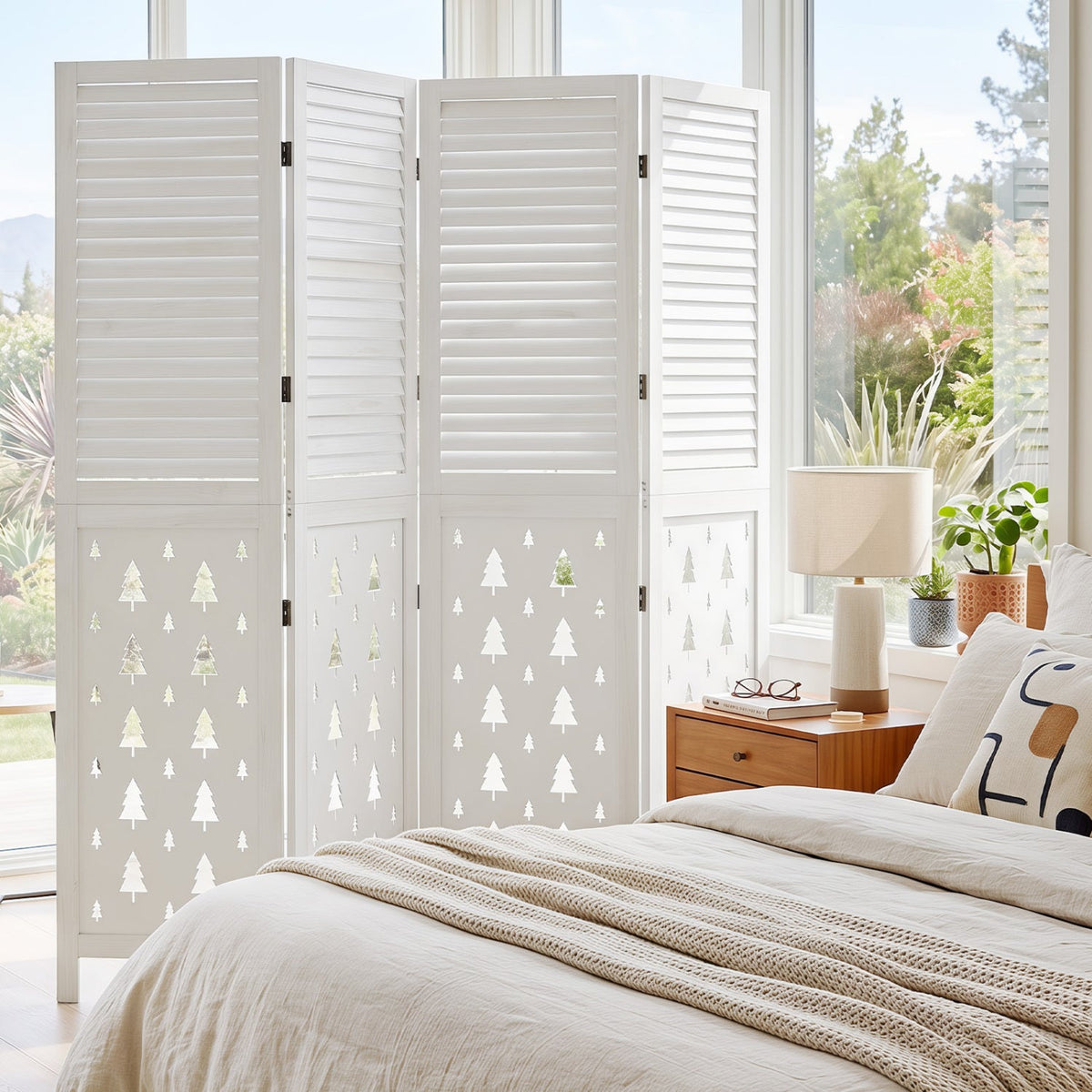 67 inches Tall Wood Room Divider Indoor Wooden Partition for Room Separation-4 Panels