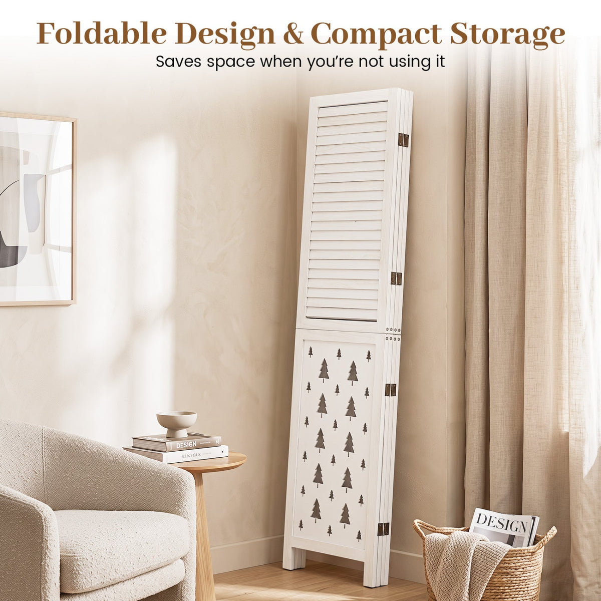 67 inches Tall Wood Room Divider Indoor Wooden Partition for Room Separation-4 Panels
