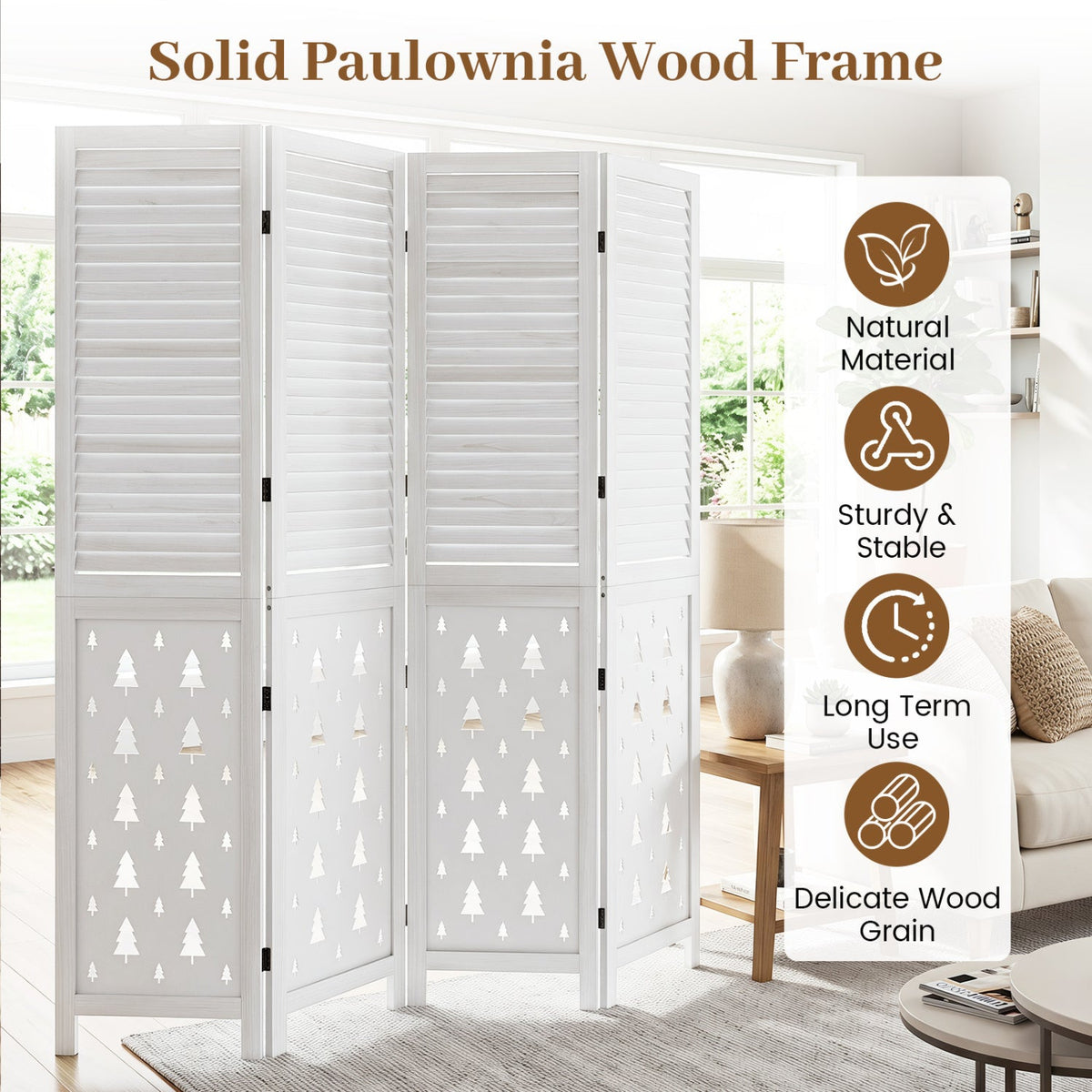 67 inches Tall Wood Room Divider Indoor Wooden Partition for Room Separation-4 Panels