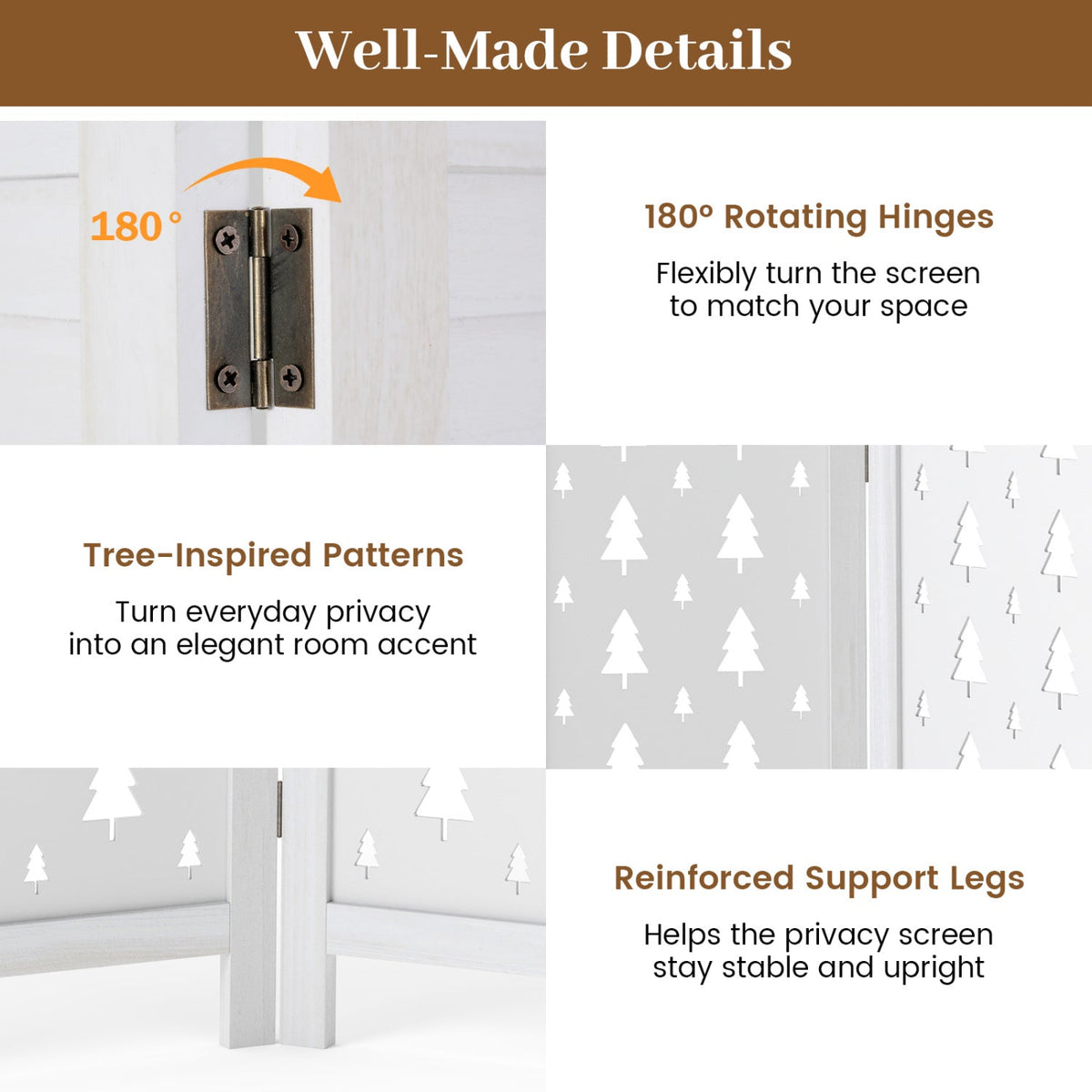 67 inches Tall Wood Room Divider Indoor Wooden Partition for Room Separation-4 Panels